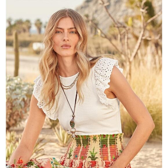 Sunday in Brooklyn Firtha Ruffle Top XL White Sleeveless Ribbed Cotton NWT! - Picture 1 of 6